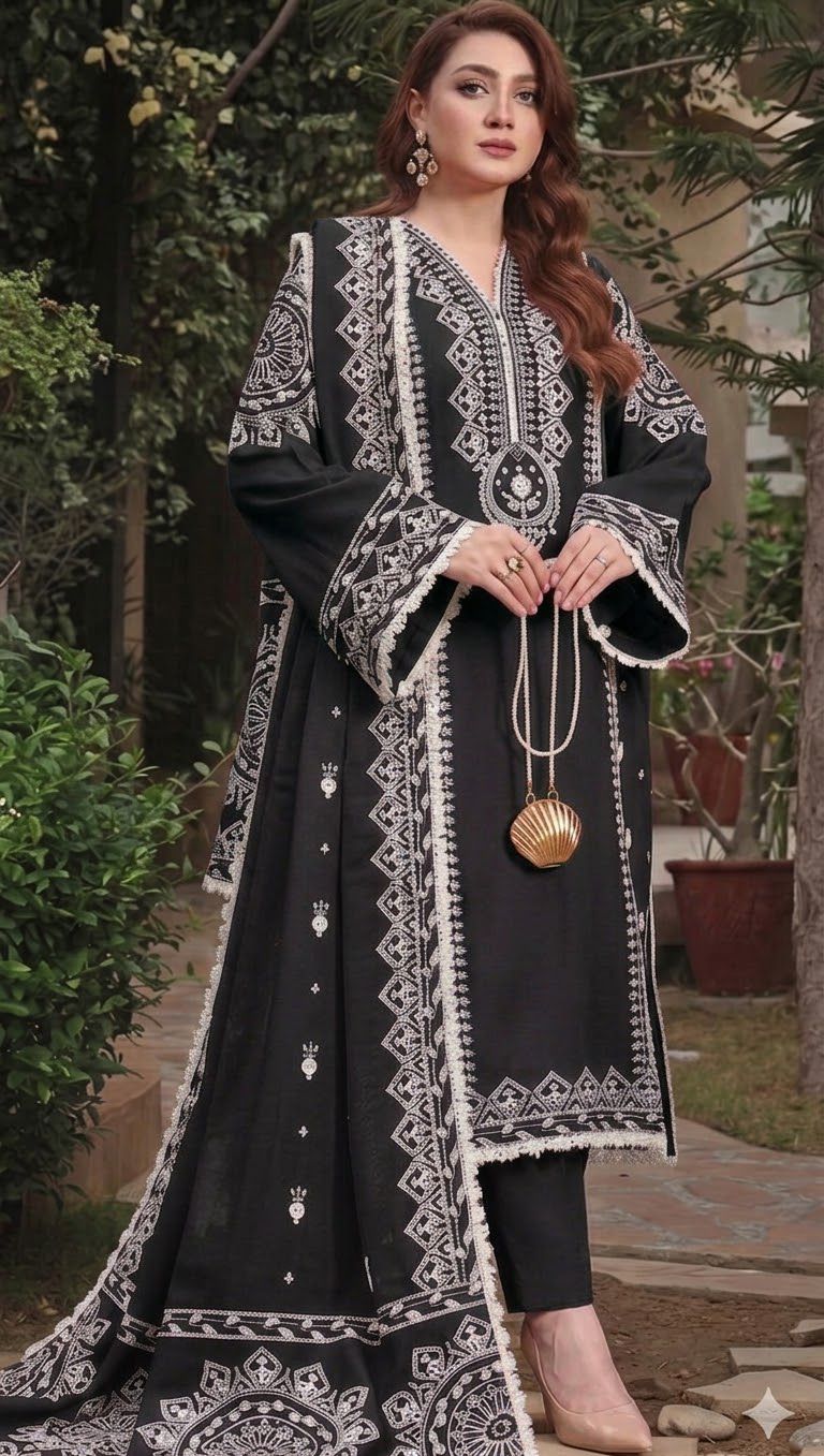 URGE Winter Collection 2026 Airjet Dhanak 3PC Embroidered Suit | Heavy Embroidered Front & Sleeves | Digital Printed Pashmina Shawl